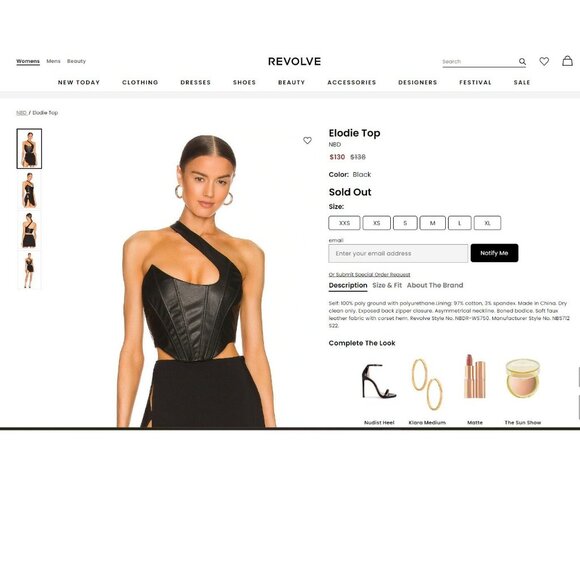 NBD Elodie Faux Vegan Leather Crop Top Size XXS Black Corset One Shoulder Strap - Picture 8 of 9